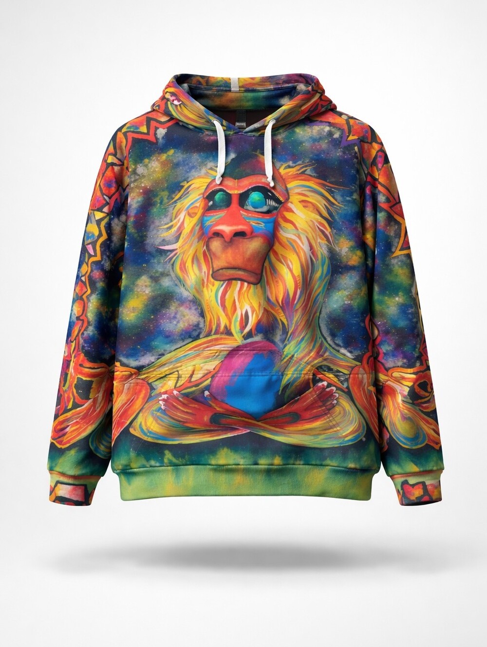 Men's Multi-Color Graphic Hoodie with Baboon Artwork